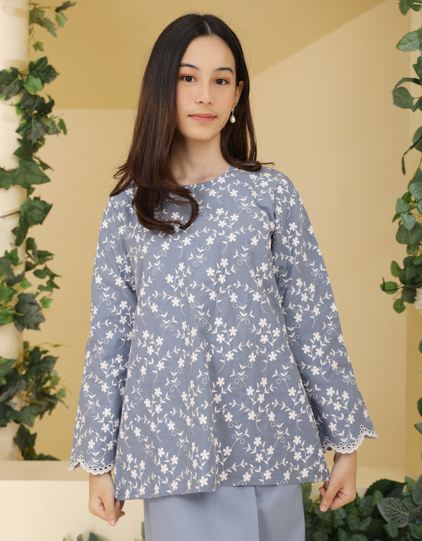 KIDS BAJU KURUNG KEDAH DELLA (STEEL BLUE)